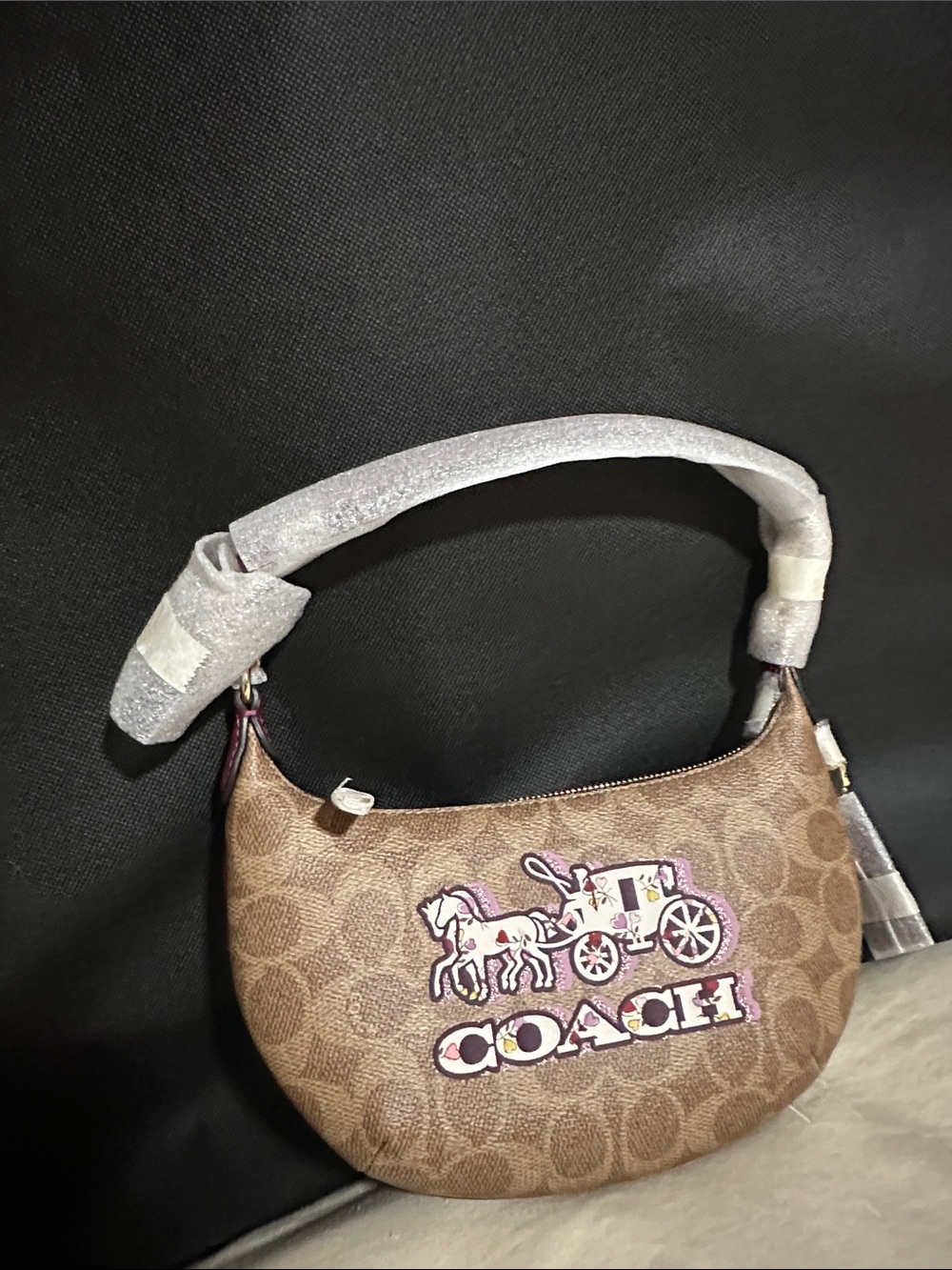 Coach Brown Signature Crescent Mini Peyton Black/Cherry accent - Picture 3 of 4